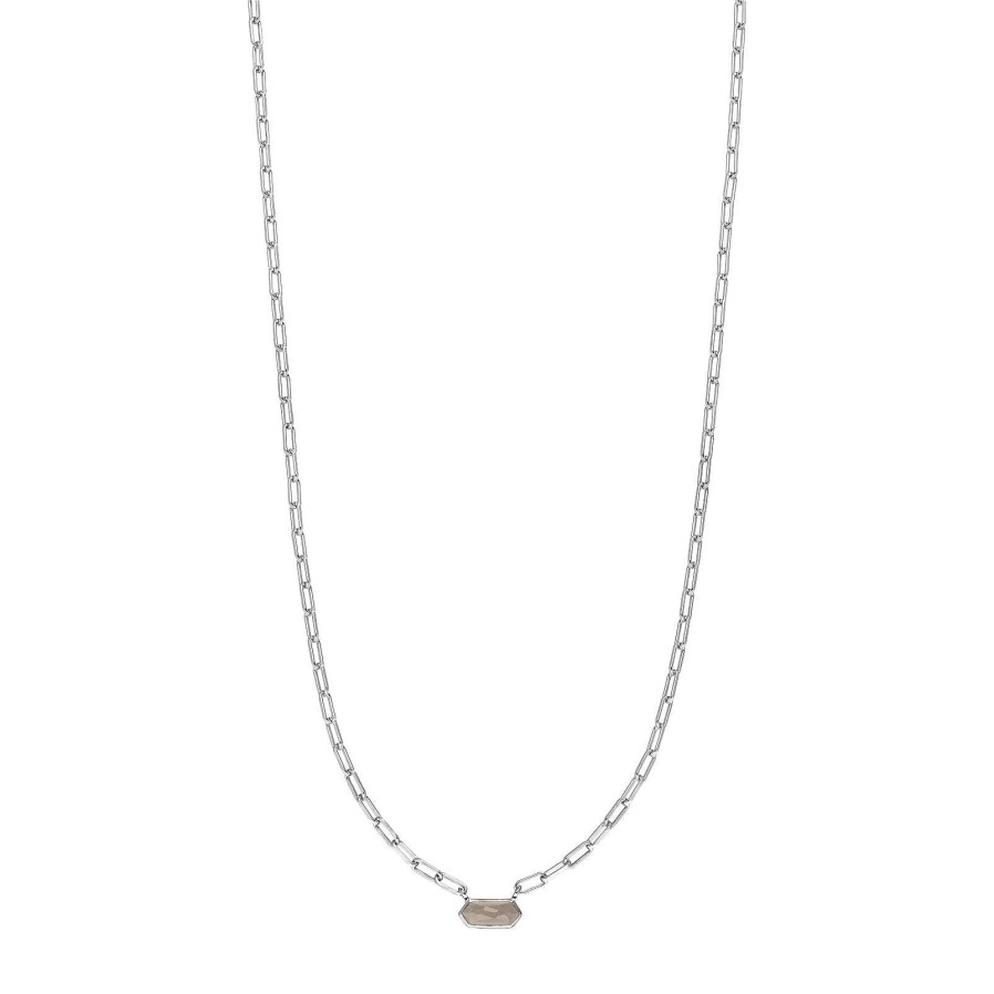 Leaf Kette Cube, Grauer Achat, Silber | Ketten