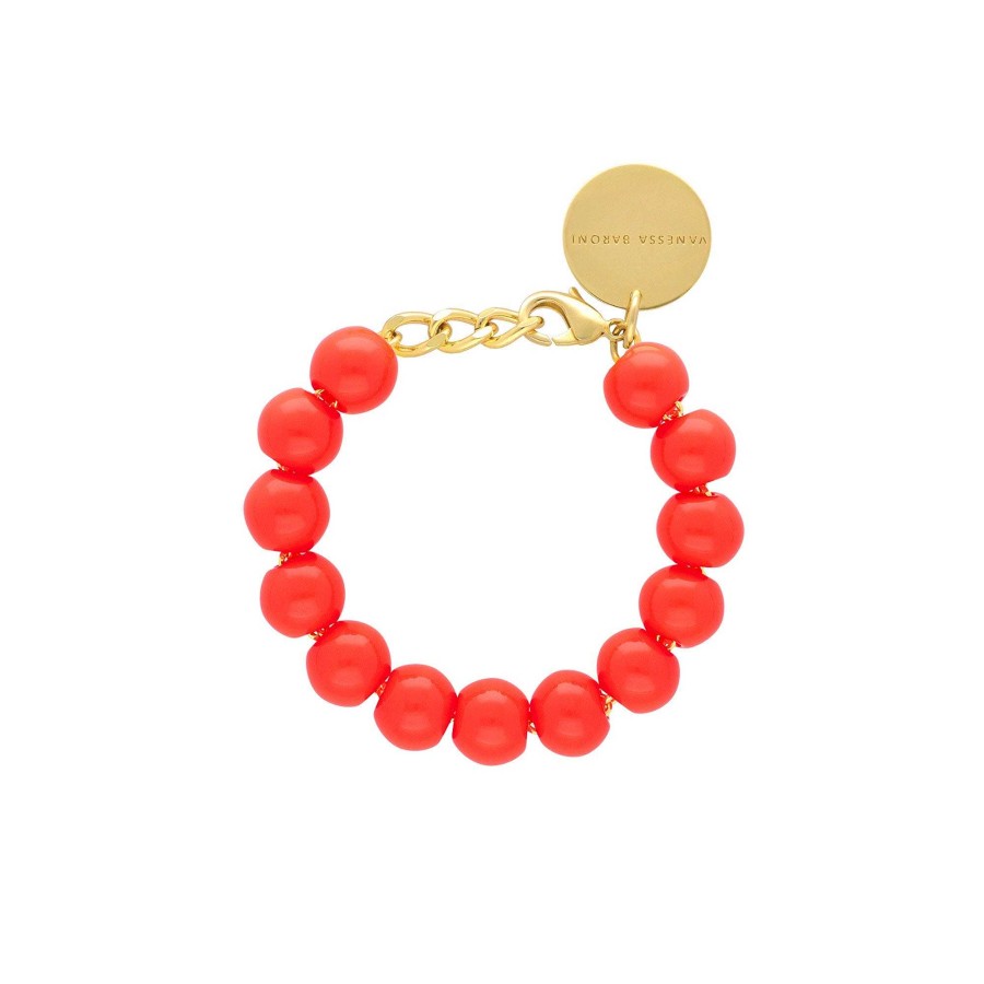 Vanessa Baroni Armband Mini Beads, Neon Coral, Vergoldet | Armb Nder