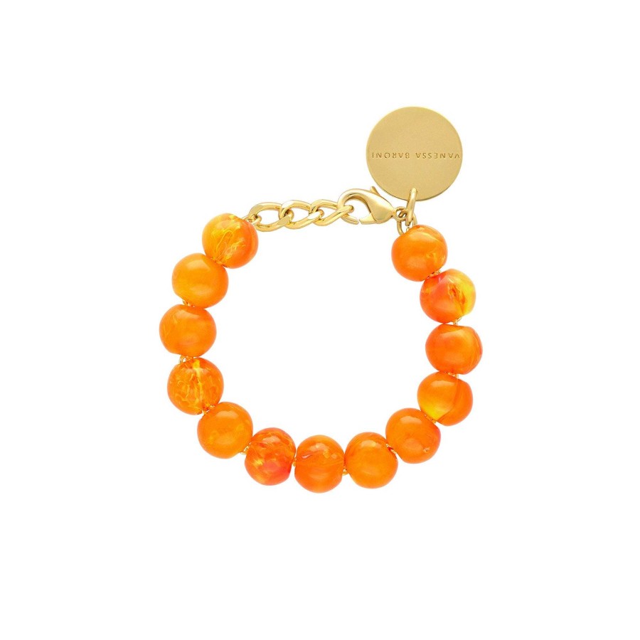 Vanessa Baroni Armband Mini Beads, Neon Organge Marble, Vergoldet | Armb Nder