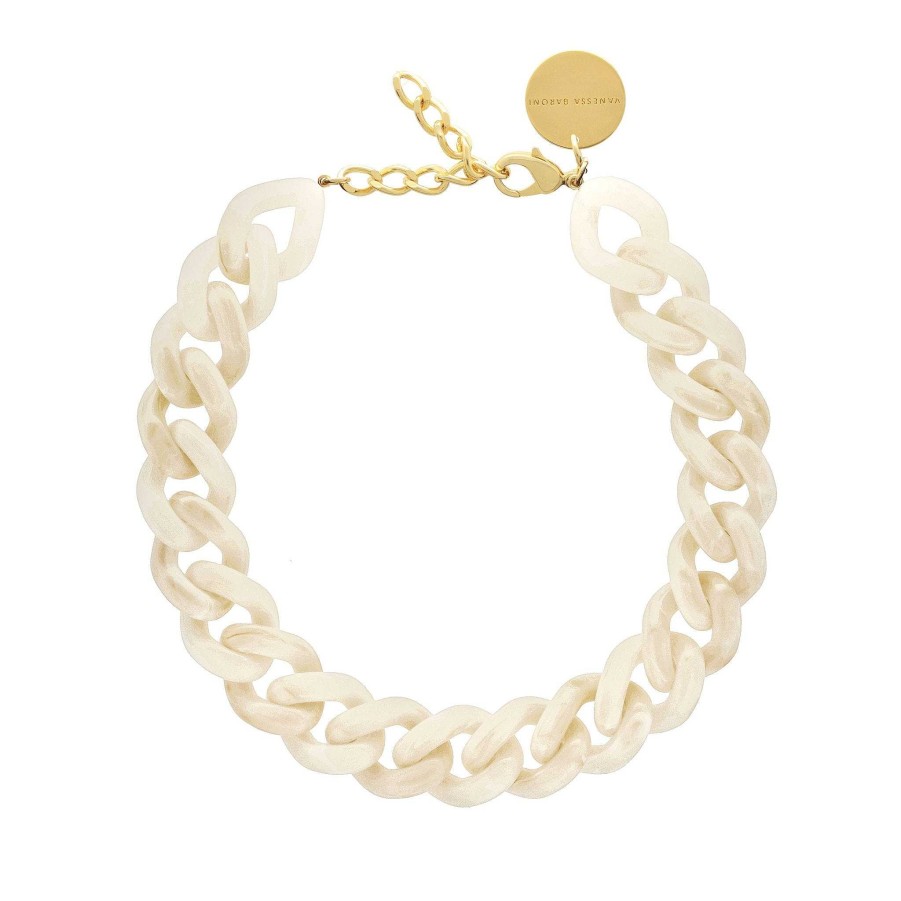 Vanessa Baroni Kette Flat Chain, Pearl Marble, Vergoldet | Ketten