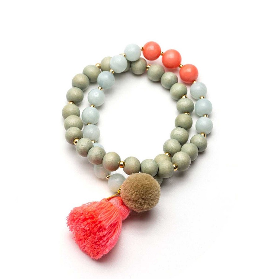 Schmückstück Armband Mala Twin Coral Aqua, Vergoldet | Armb Nder