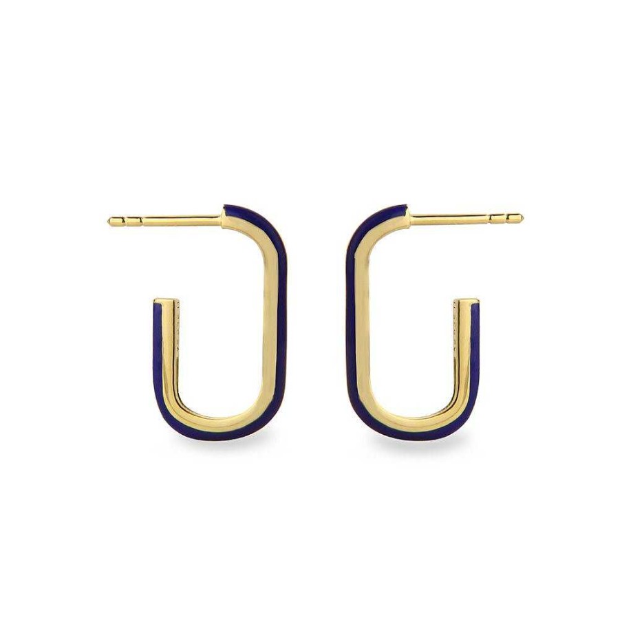 Jeberg Jewellery Creolen Oval Enamel Blue Hoops, Vergoldet | Ohrringe