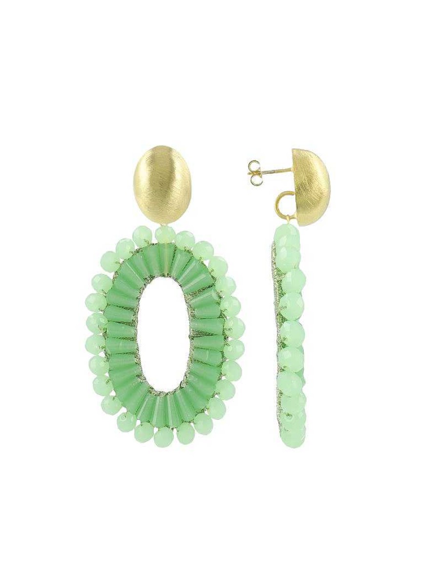 LOTT.gioielli Ohrringe Open Oval, Double Beads, Lime, Vergoldet | Ohrringe