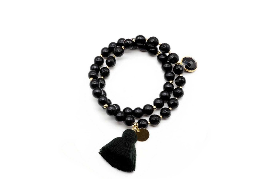 Schmückstück Armband Mala Twin All Black, Vergoldet | Armb Nder