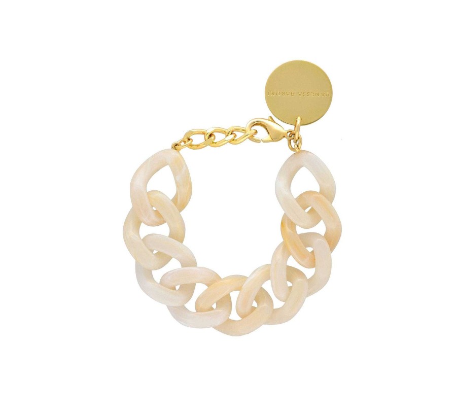 Vanessa Baroni Armband Flat Chain, Pearl Marble, Vergoldet | Armb Nder