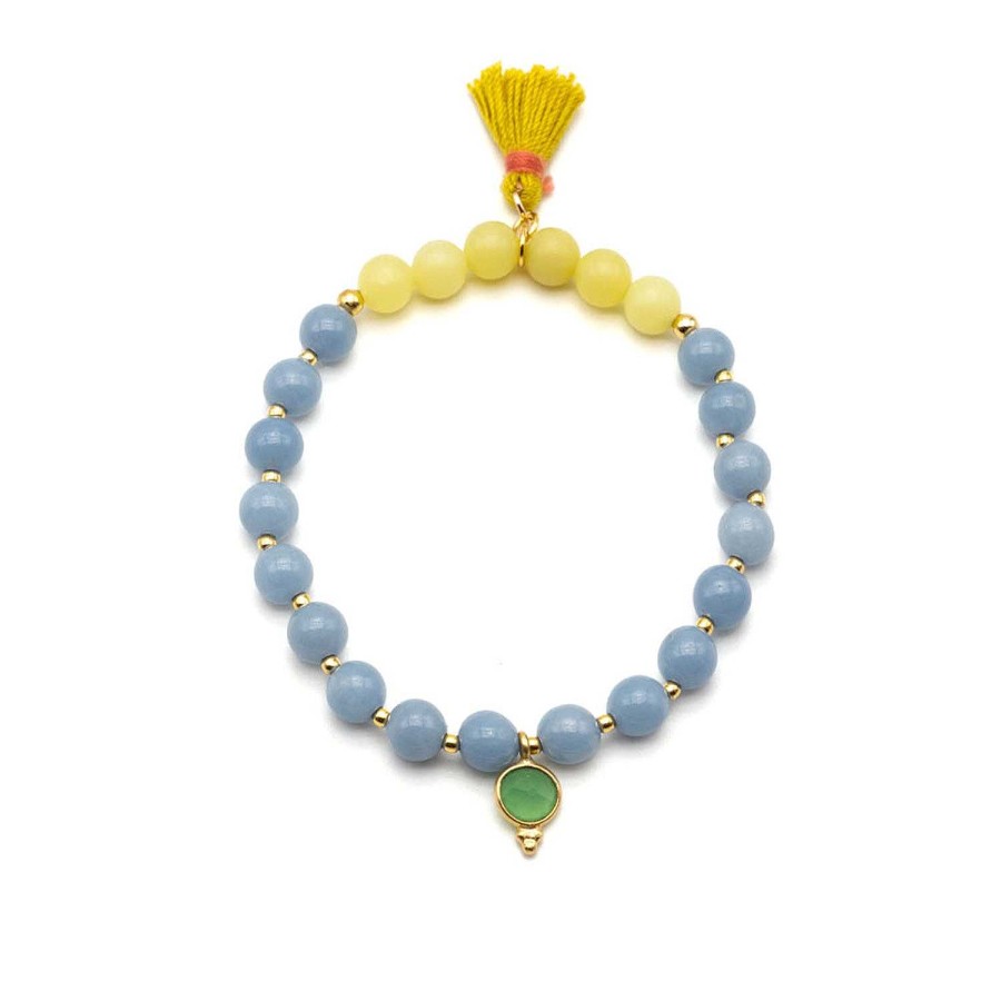 Schmückstück Armband Mala Single Lemon Blue, Vergoldet | Armb Nder