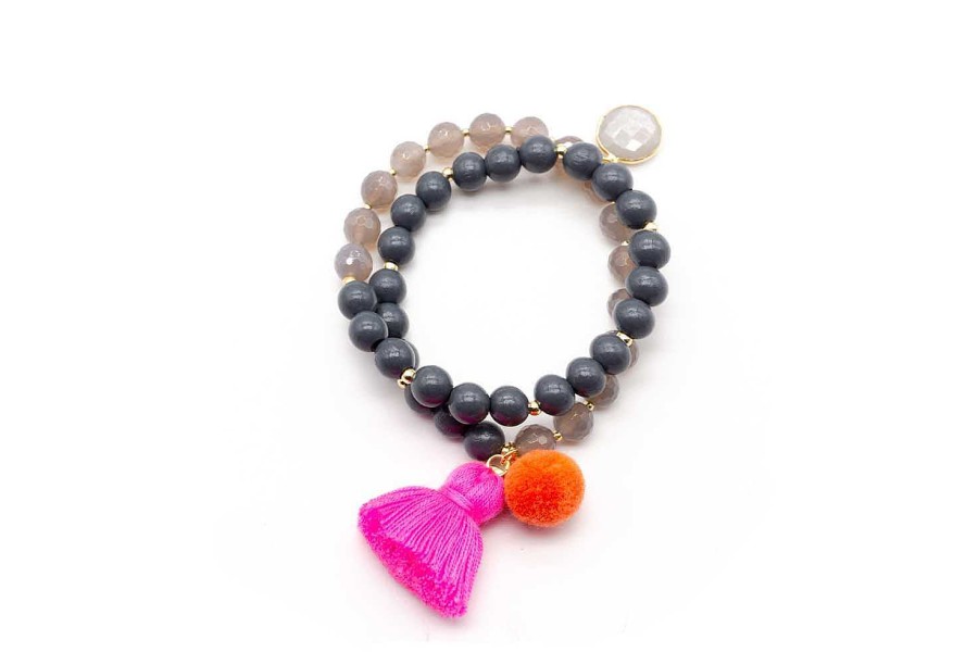 Schmückstück Armband Mala Twin Grey Pink, Vergoldet | Armb Nder