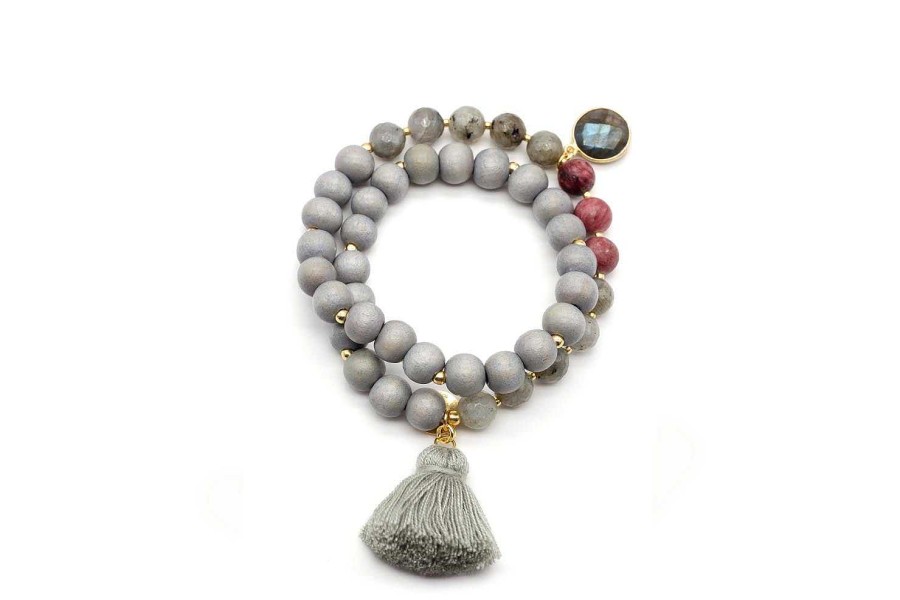 Schmückstück Armband Mala Twin Gloomy Grey, Vergoldet | Armb Nder