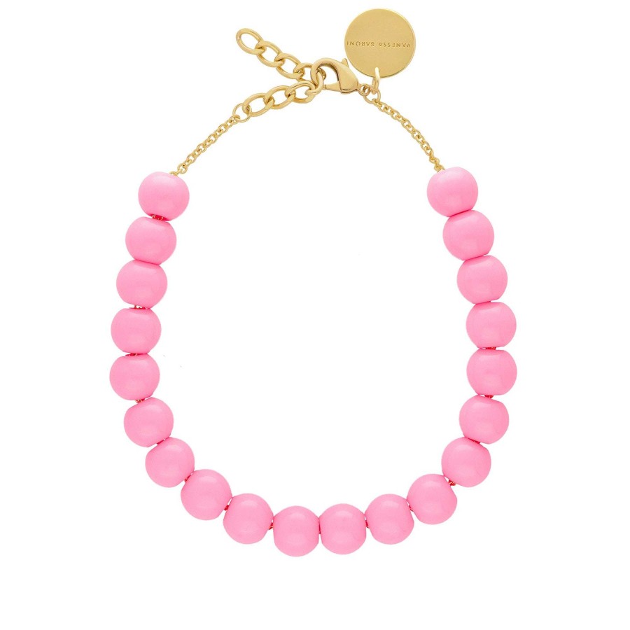 Vanessa Baroni Kette Small Beads Short, Bubble Gum, Vergoldet | Ketten