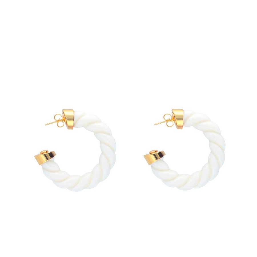 Vanessa Baroni Creolen Rope, Off White, Vergoldet | Ohrringe