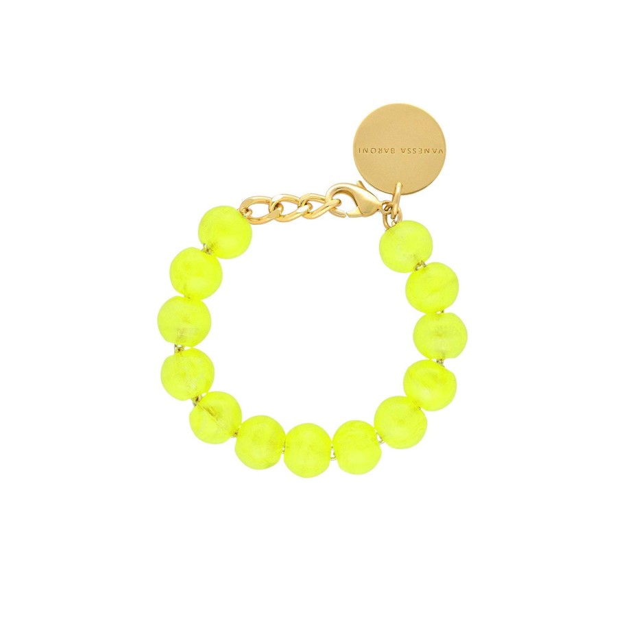 Vanessa Baroni Armband Mini Beads, Neon Yellow Marble, Vergoldet | Armb Nder