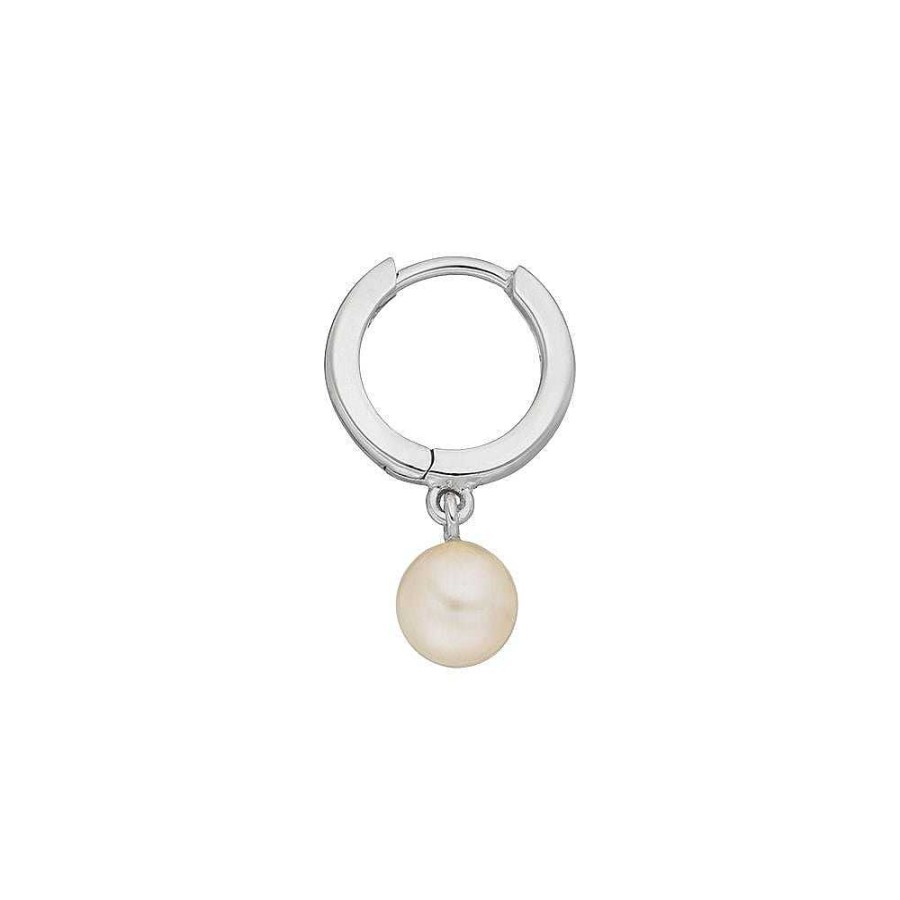 Leaf Single Creole Pearl, Silber | Ohrringe