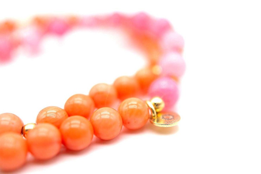 Schmückstück Armband Mala Twin Pink Orange, Vergoldet | Armb Nder