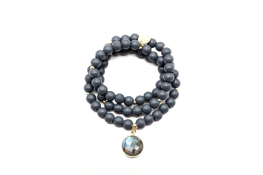 Schmückstück Armband Mala Triple Graphite, Vergoldet | Armb Nder