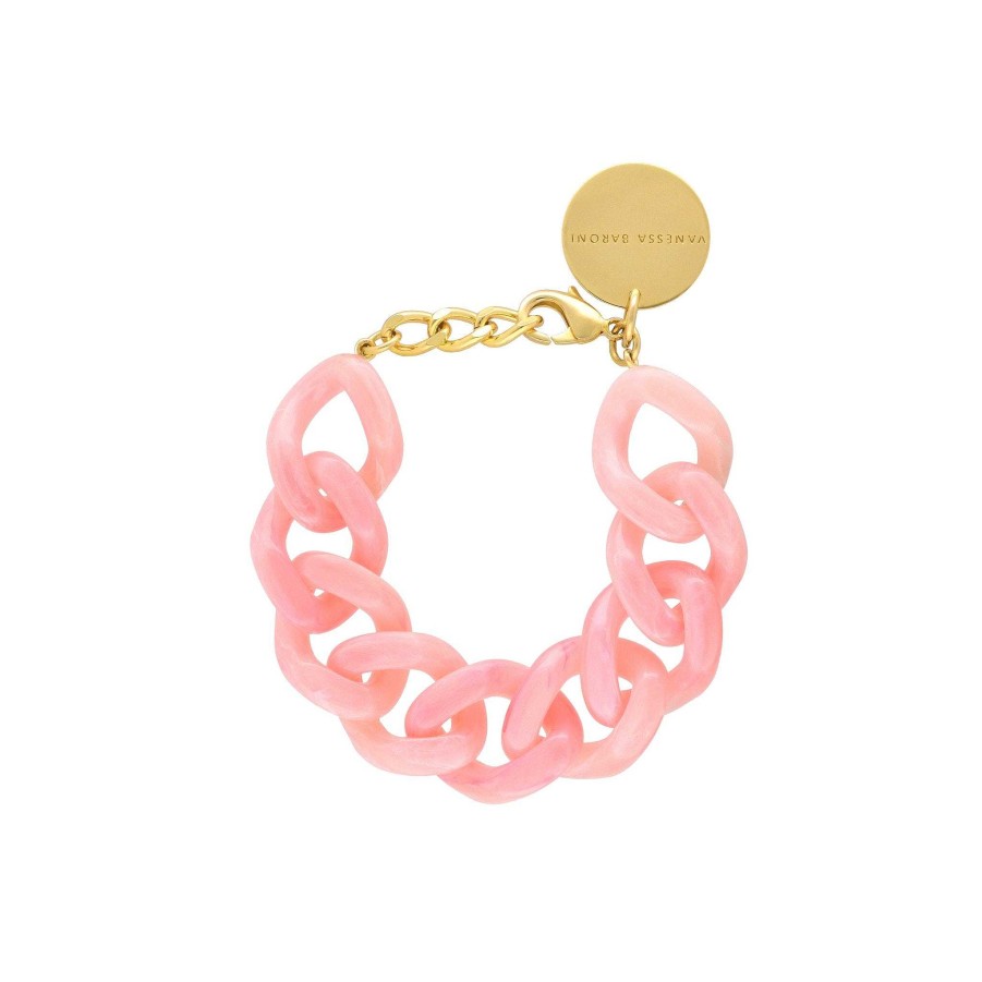 Vanessa Baroni Armband Flat Chain, Neon Pink Marble, Vergoldet | Armb Nder