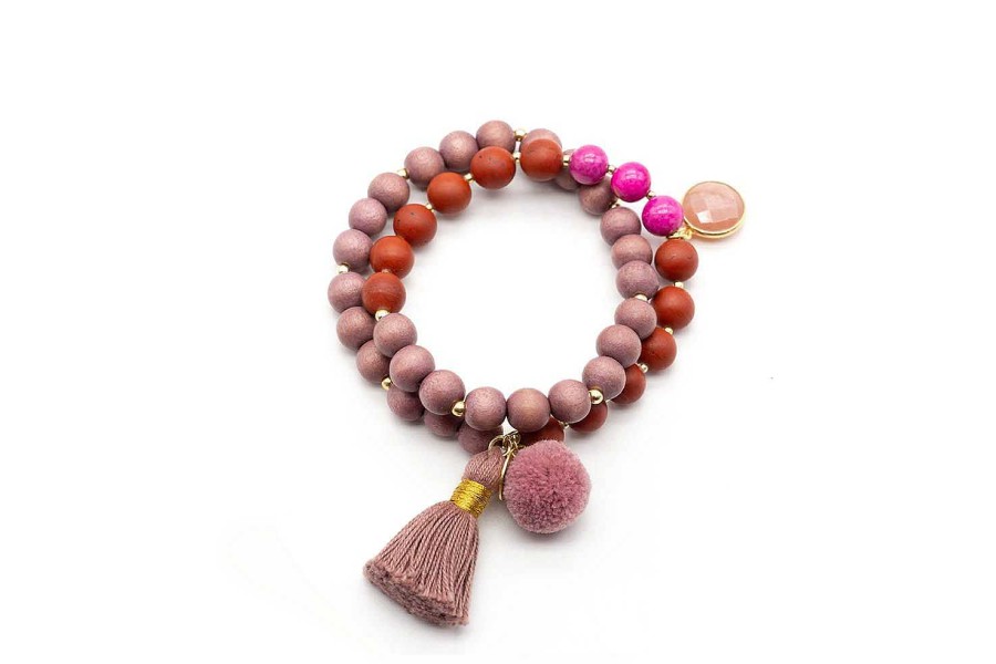 Schmückstück Armband Mala Twin Terracotta, Vergoldet | Armb Nder