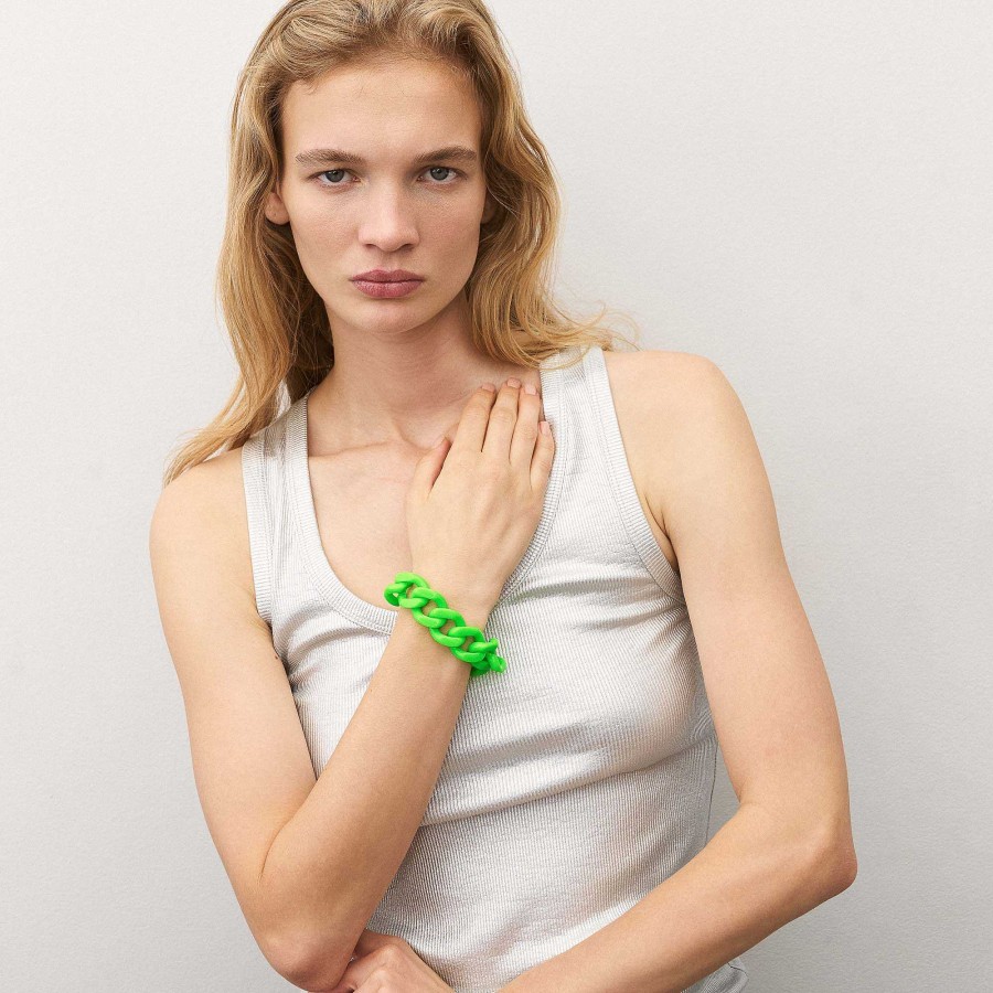 Vanessa Baroni Armband Flat Chain, Neon Green, Vergoldet | Armb Nder