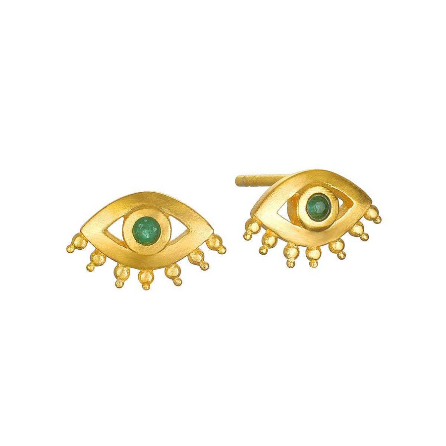 Satya Jewelry Ohrstecker Elevated Consciousness Evil Eye Emerald, Vergoldet | Ohrringe