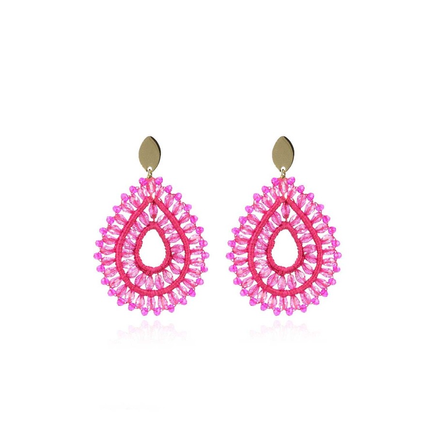 LOTT.gioielli Ohrringe Silk Drop Crystal Double Fuchsia, Ovaler Stecker, Vergoldet | Ohrringe