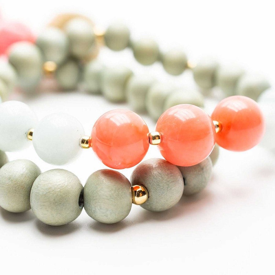 Schmückstück Armband Mala Twin Coral Aqua, Vergoldet | Armb Nder