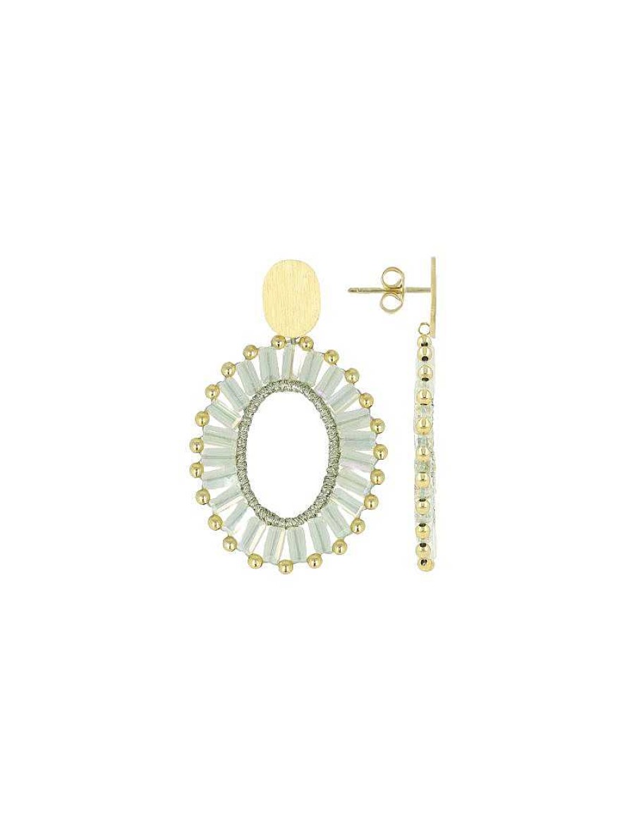 LOTT.gioielli Ohrringe Open Oval Flat Beads, Ivory/Gold, S, Vergoldet | Ohrringe