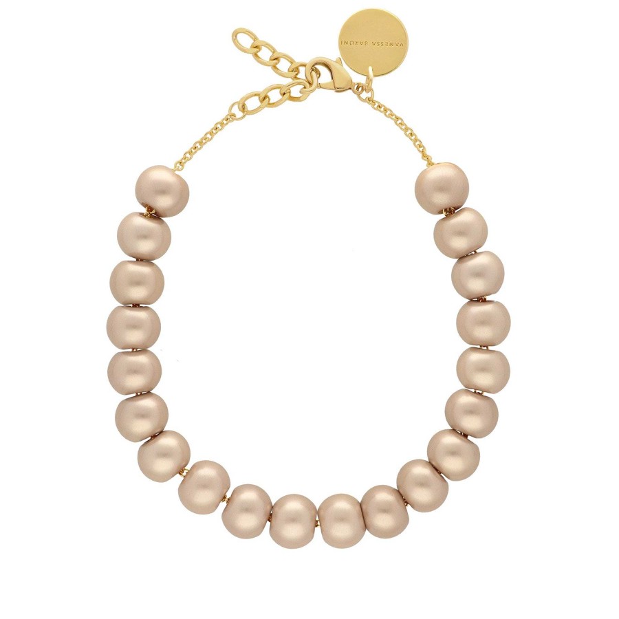 Vanessa Baroni Kette Small Beads Short, Champagner Pearl, Vergoldet | Ketten