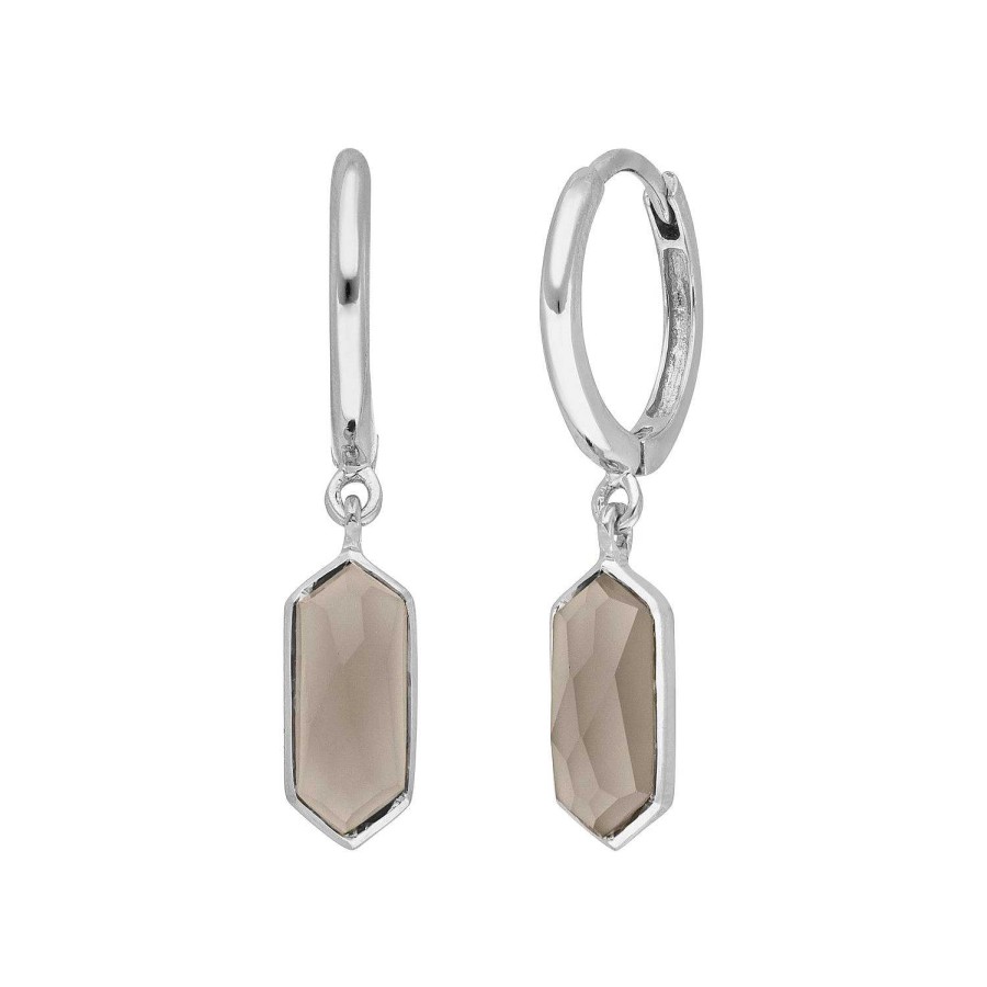 Leaf Creolen Cube, Grauer Achat, Silber | Ohrringe