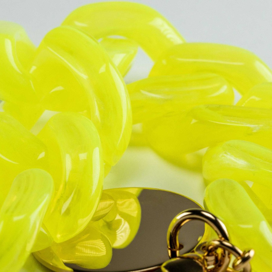 Vanessa Baroni Armband Flat Chain, Neon Yellow Marble, Vergoldet | Armb Nder