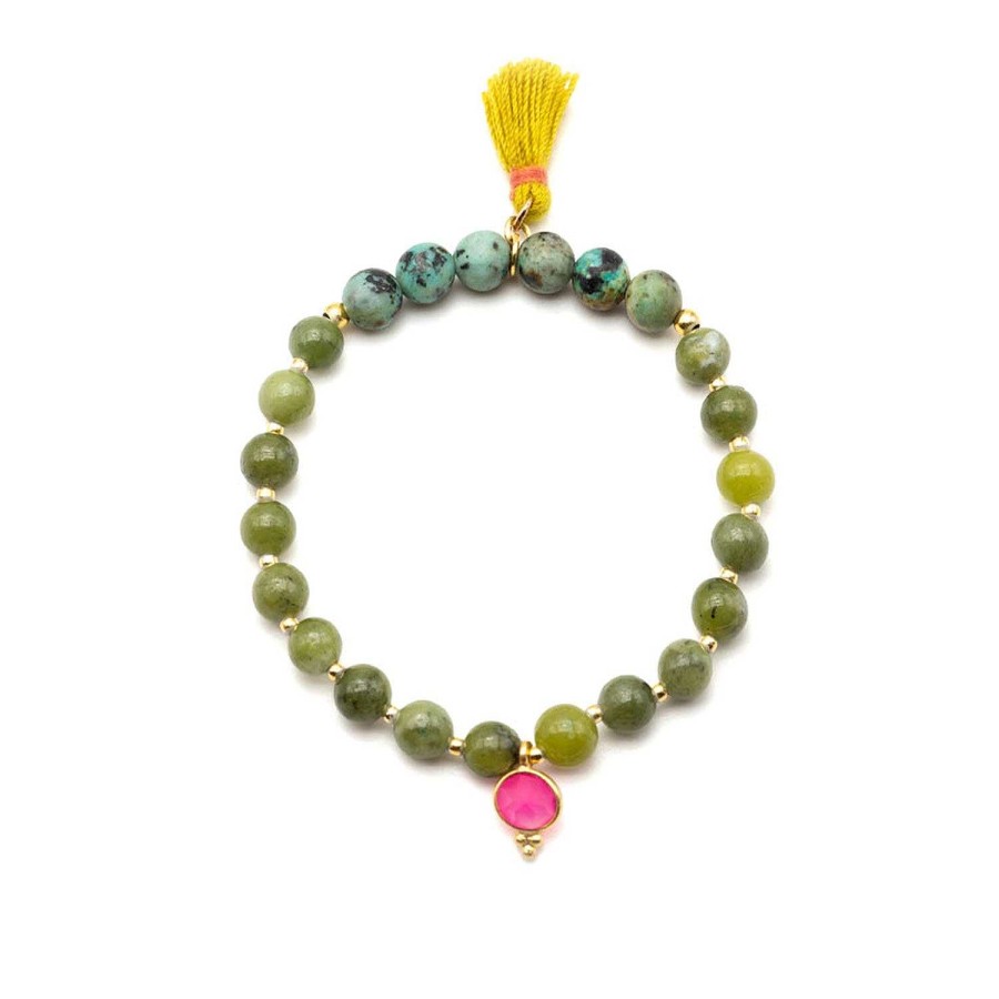 Schmückstück Armband Mala Single Green Africa, Vergoldet | Armb Nder