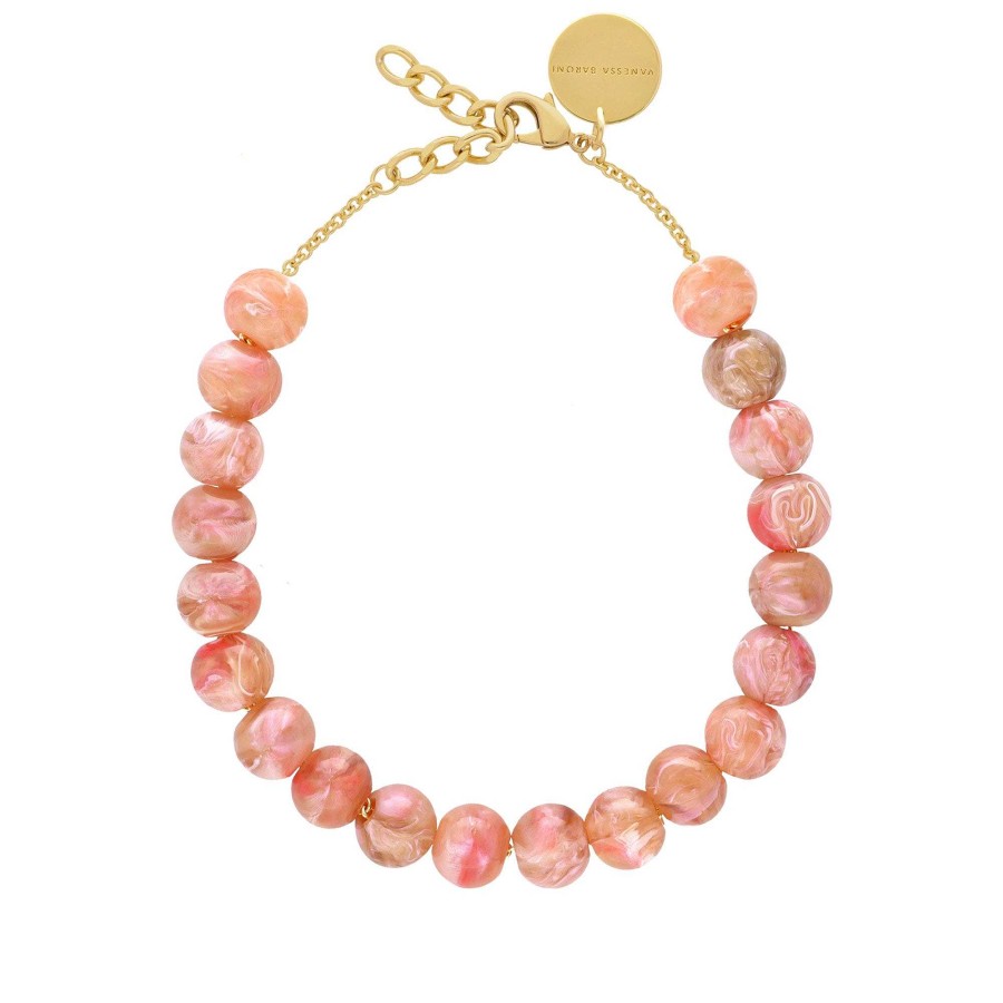 Vanessa Baroni Kette Small Beads Short, Peach Marble, Vergoldet | Ketten