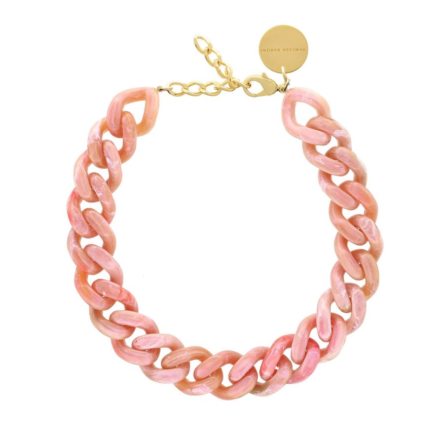 Vanessa Baroni Kette Flat Chain, Peach Marble, Vergoldet | Ketten