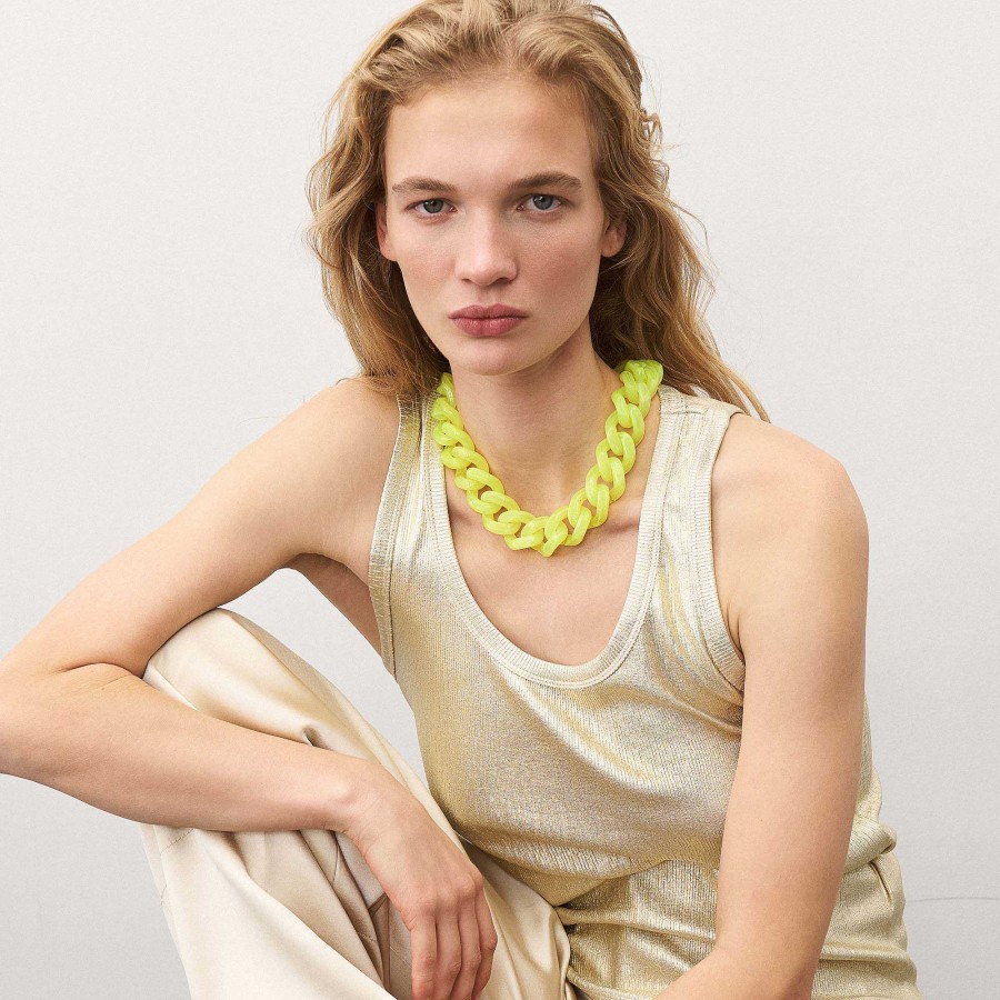 Vanessa Baroni Kette Flat Chain, Neon Yellow Marble, Vergoldet | Ketten