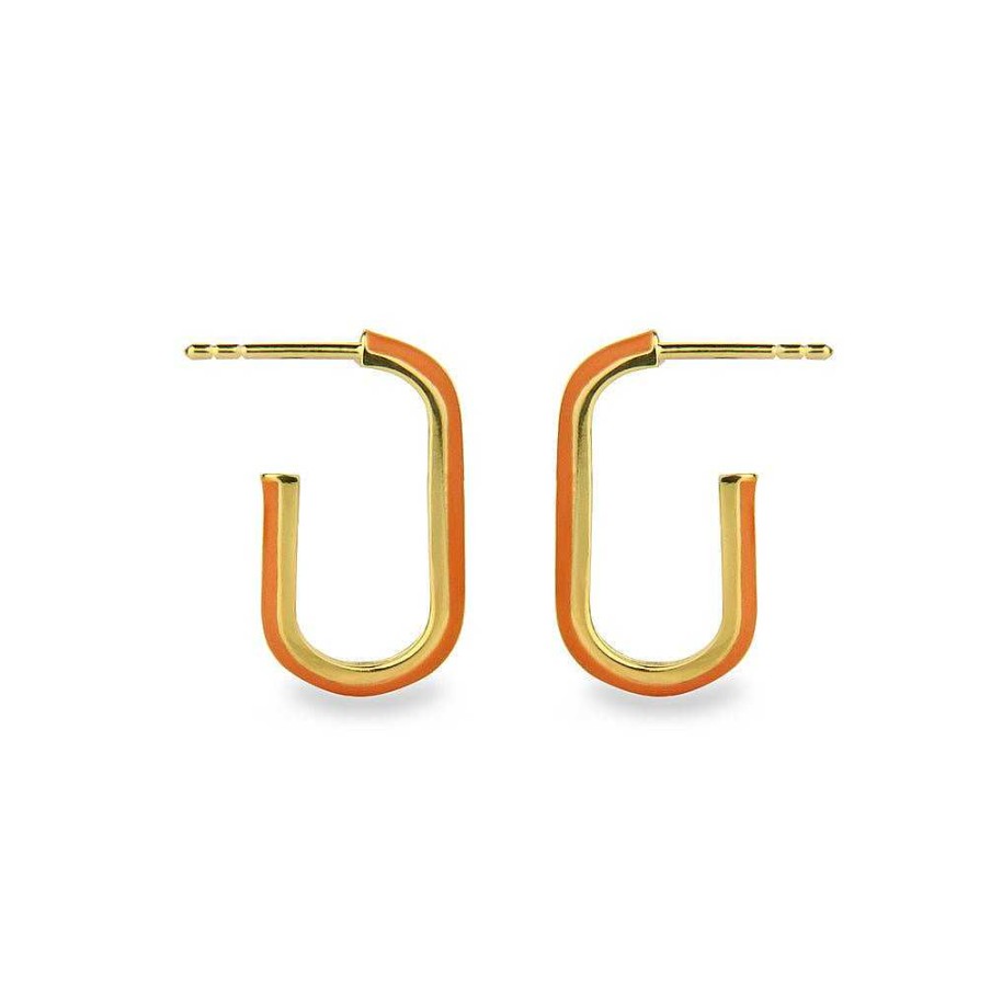 Jeberg Jewellery Creolen Oval Enamel Orange Hoops, Vergoldet | Ohrringe