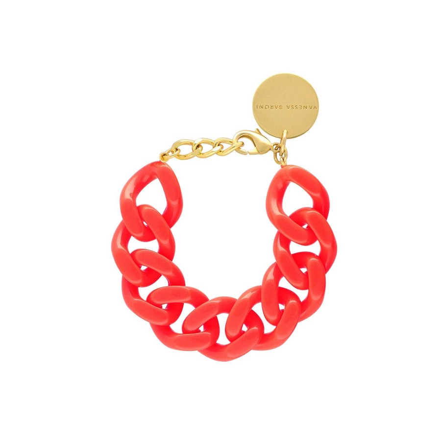 Vanessa Baroni Armband Flat Chain, Neon Coral, Vergoldet | Armb Nder