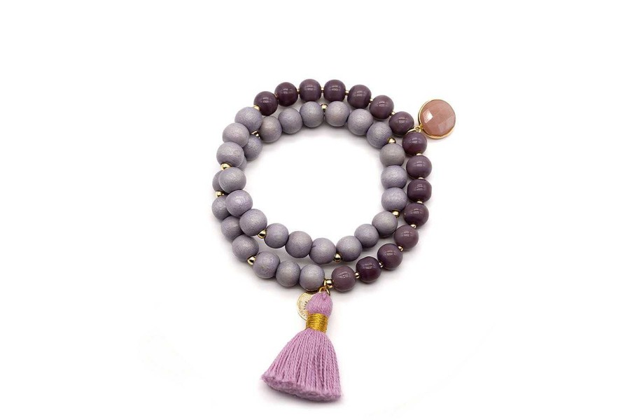 Schmückstück Armband Mala Twin Wilde Mauve, Vergoldet | Armb Nder