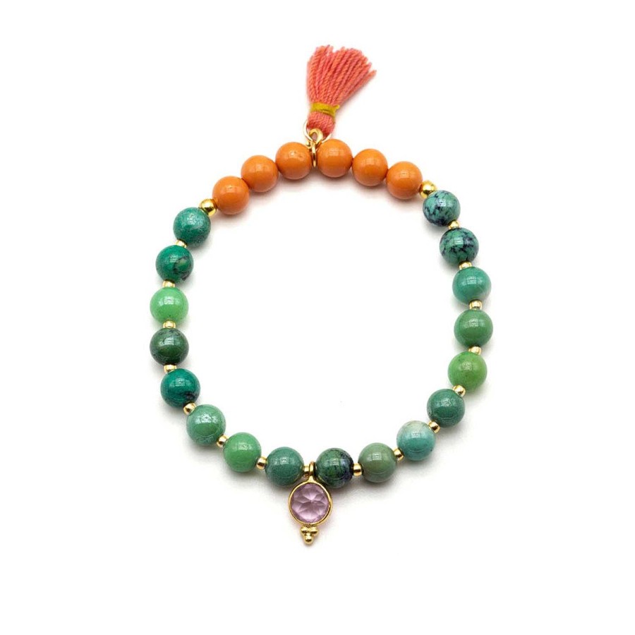 Schmückstück Armband Mala Single Orange Leaf, Vergoldet | Armb Nder