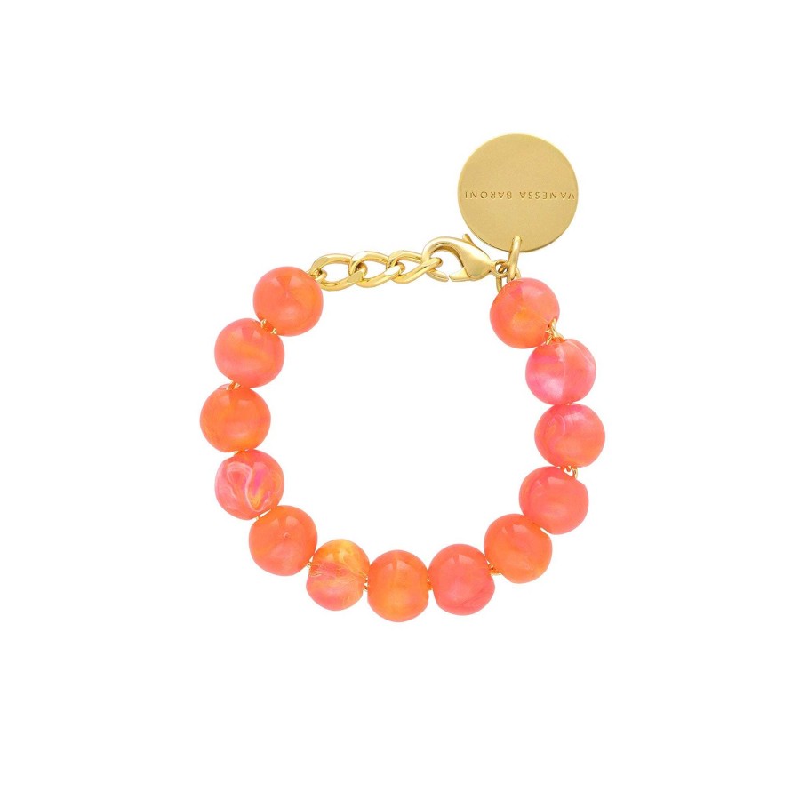 Vanessa Baroni Armband Mini Beads, Campari Orange, Vergoldet | Armb Nder