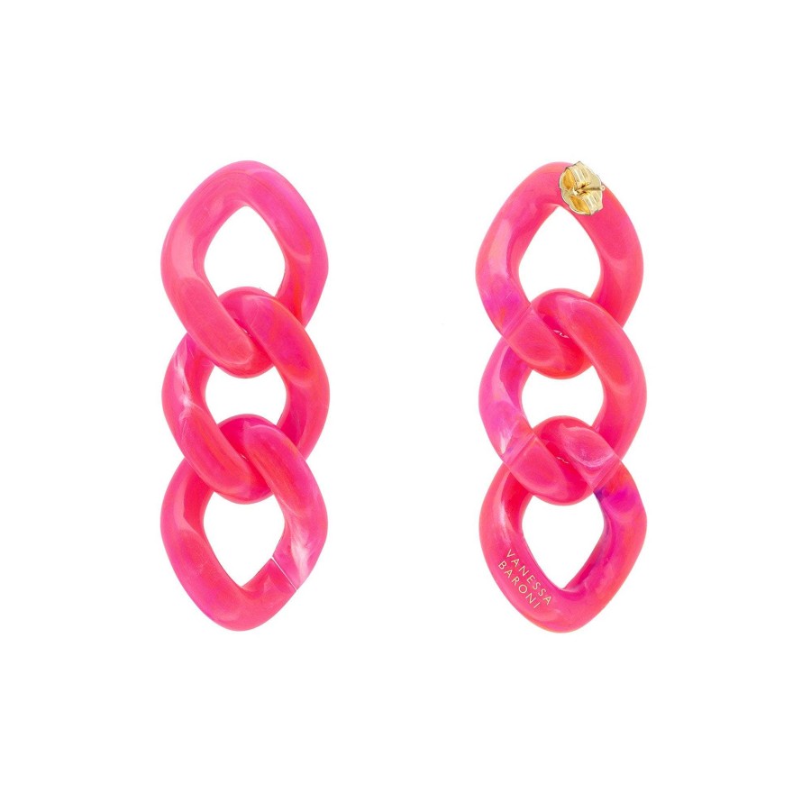 Vanessa Baroni Ohrringe New Flat Chain, Fuchsia Marble, Vergoldet | Ohrringe