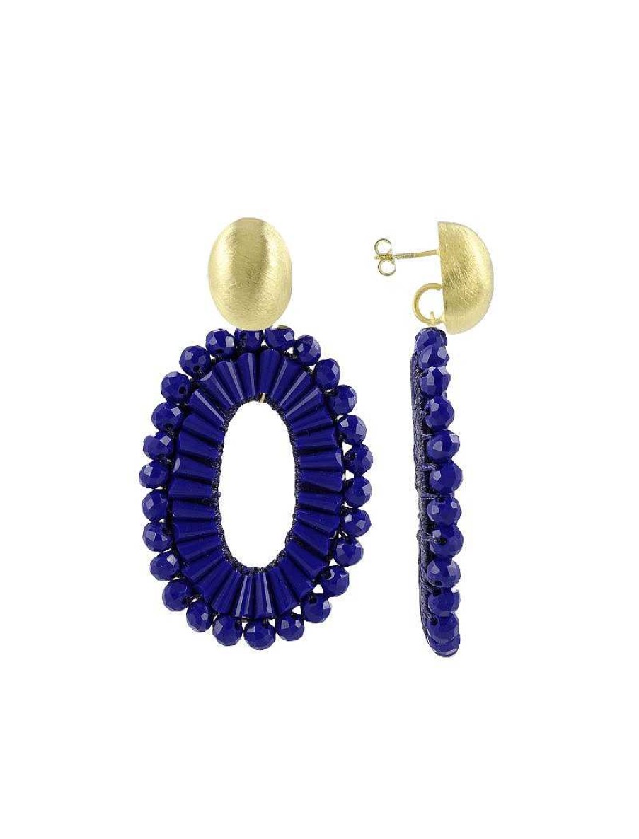 LOTT.gioielli Ohrringe Open Oval, Double Beads, Elemental Blue, Vergoldet | Ohrringe