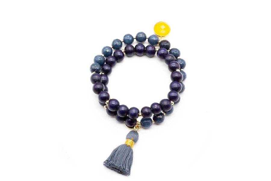 Schmückstück Armband Mala Twin Sunny Blue, Vergoldet | Armb Nder