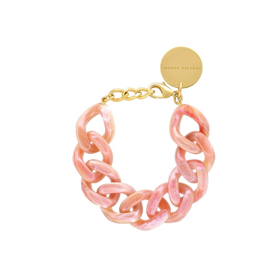 Vanessa Baroni Armband Flat Chain, Peach Marble, Vergoldet | Armb Nder