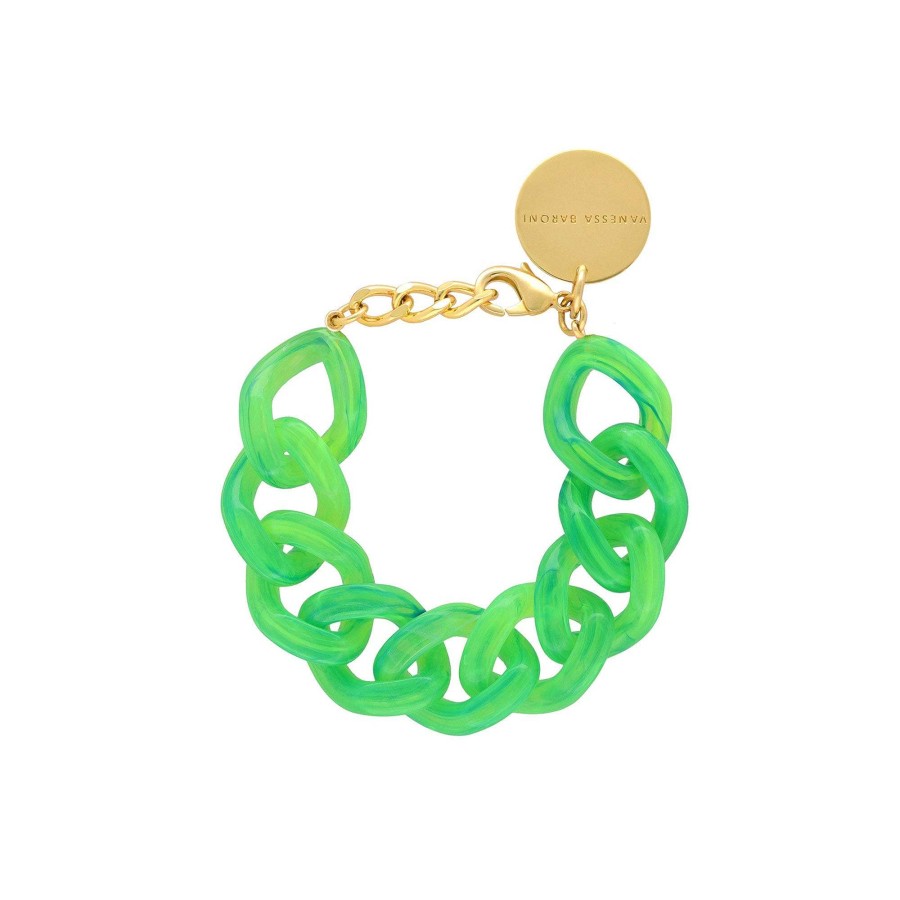 Vanessa Baroni Armband Flat Chain, Neon Green Marble, Vergoldet | Armb Nder