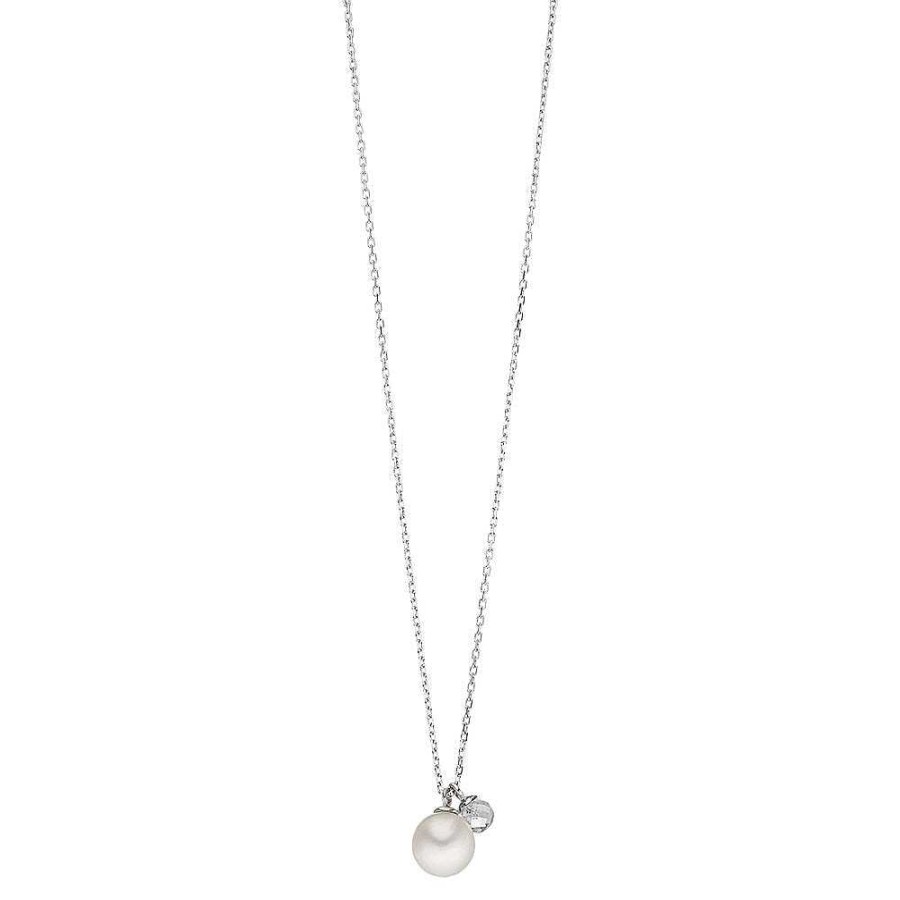 Leaf Kette Two Drop Mit Perle/Bergkristall, Silber | Ketten