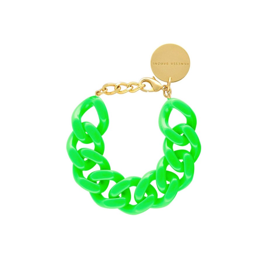 Vanessa Baroni Armband Flat Chain, Neon Green, Vergoldet | Armb Nder