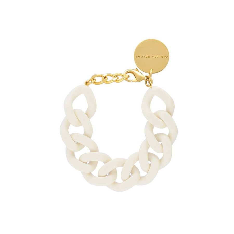 Vanessa Baroni Armband Flat Chain, Matt Off White, Vergoldet | Armb Nder