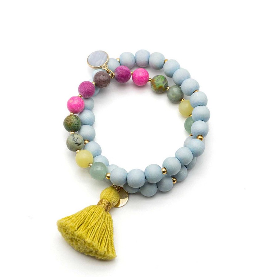 Schmückstück Armband Mala Twin Jelly Bean Blue, Vergoldet | Armb Nder