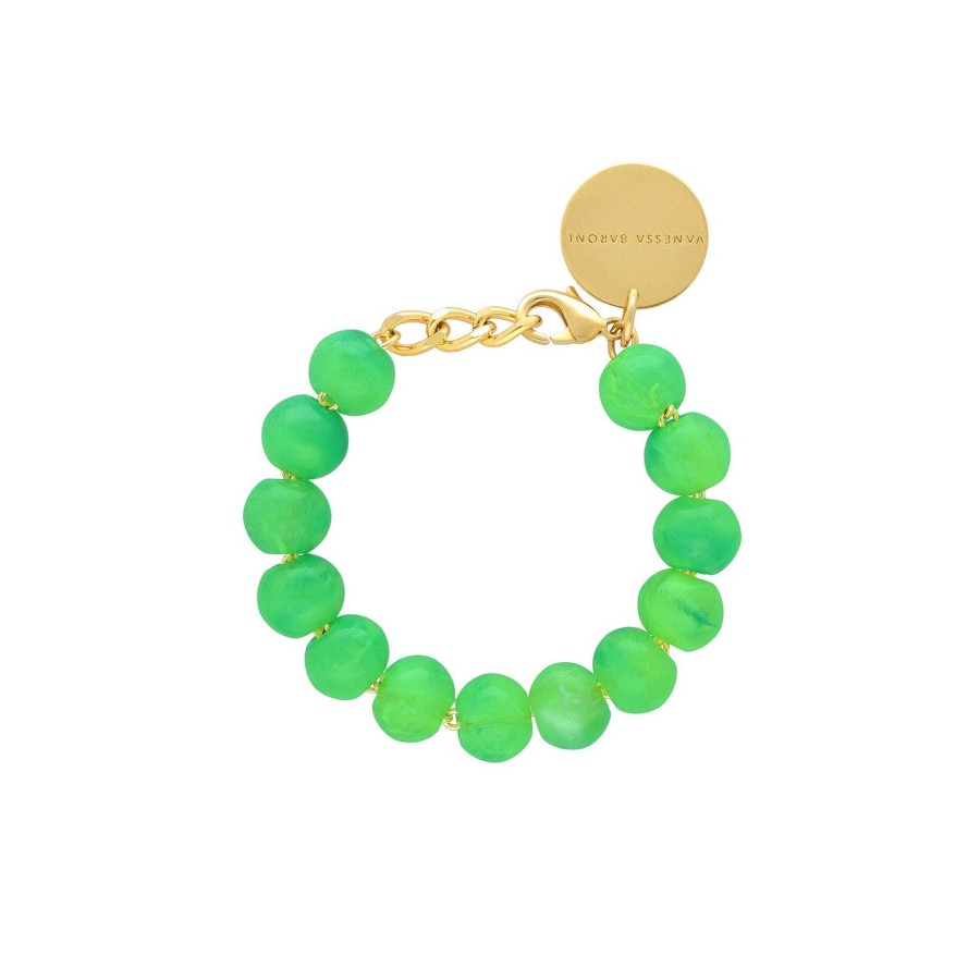 Vanessa Baroni Armband Mini Beads, Neon Green Marble, Vergoldet | Armb Nder