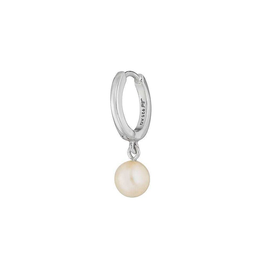 Leaf Single Creole Pearl, Silber | Ohrringe