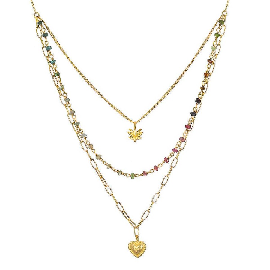 Satya Jewelry Kette Walk With Love Tourmaline Triple Heart, Vergoldet | Ketten