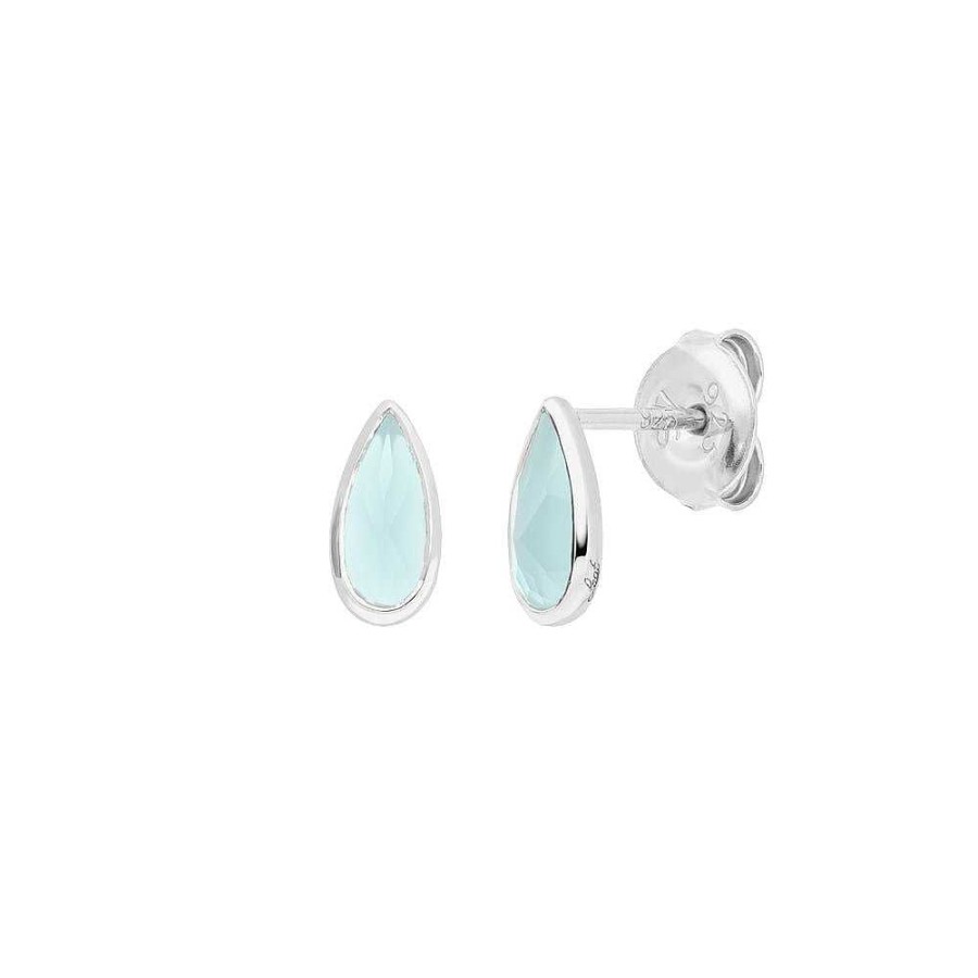 Leaf Ohrstecker Gem Drop, Aqua Chalzedon, Silber | Ohrringe